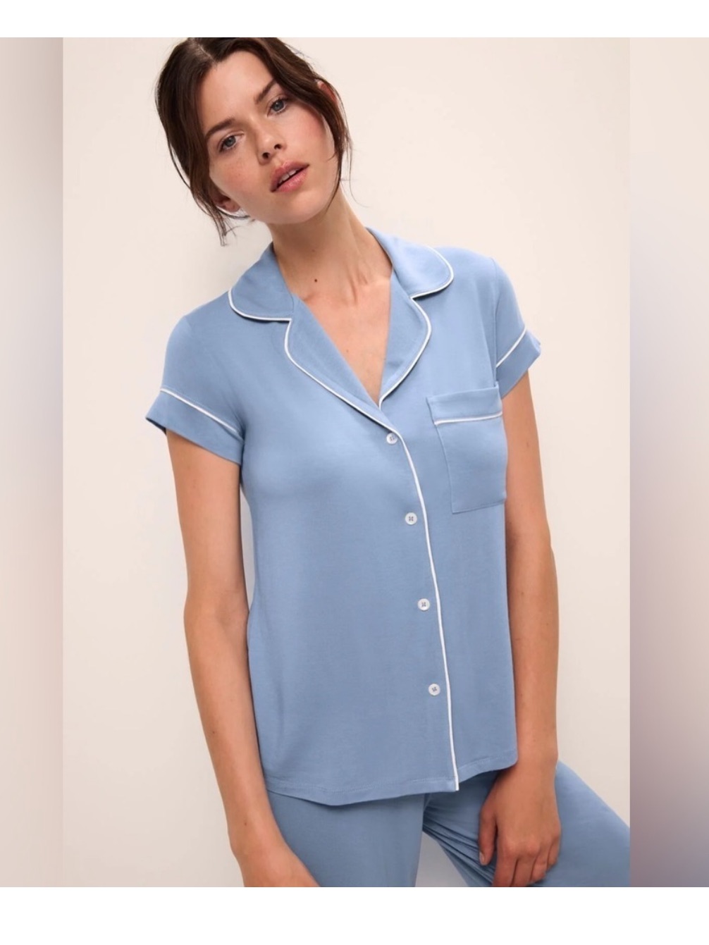 Eberjey Gisele Tencel Modal Pajamas Shirt Top Short Sleeve Wedgewood Relaxed Sm